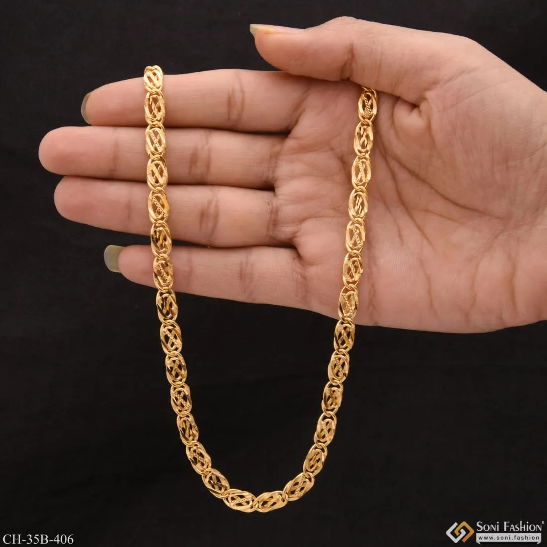 1 Gram Gold - Chokdi in Round Finely Detailed Design Gold Plated Chain - Style B406