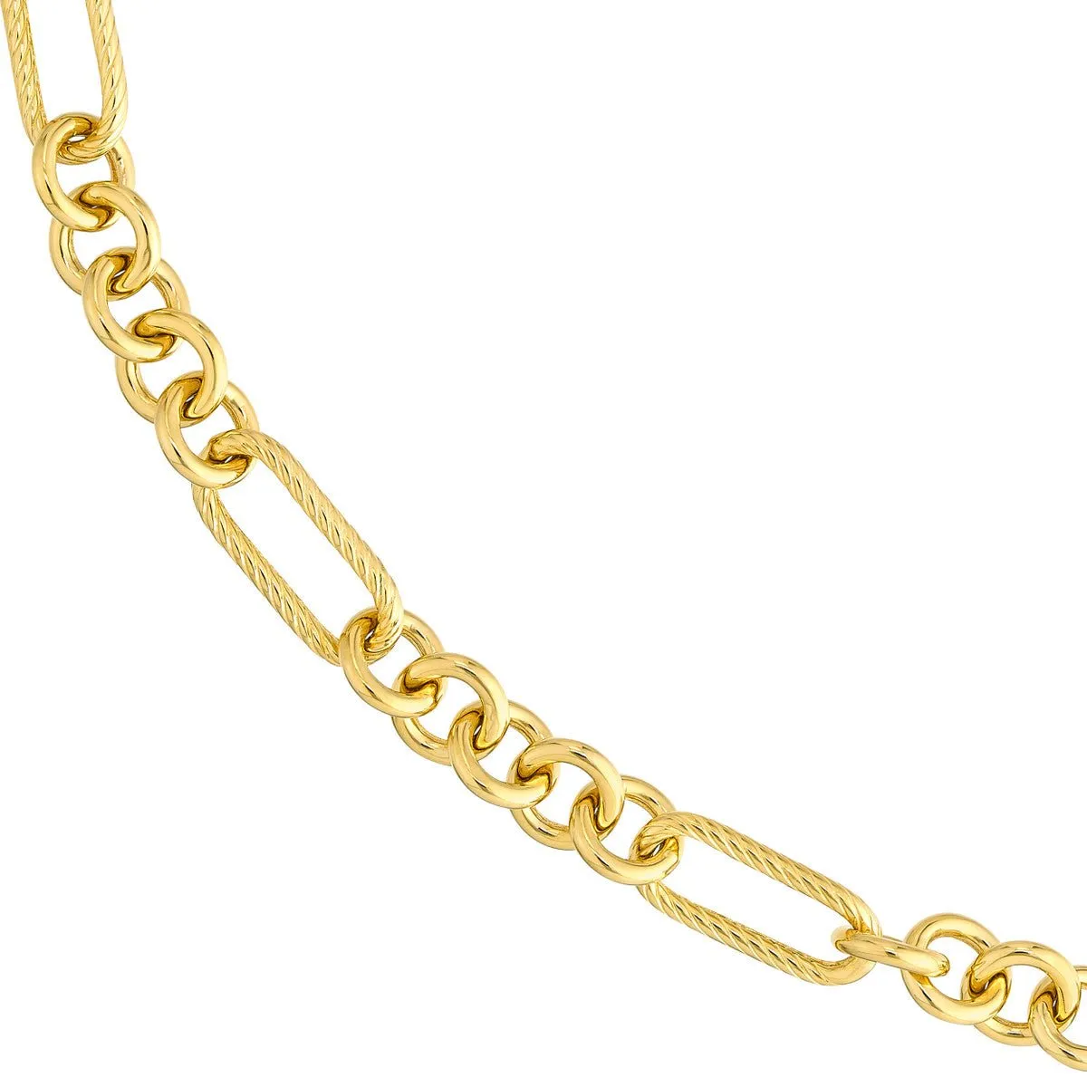 14K Yellow Gold Handmade Textured Oval Rolo Necklace