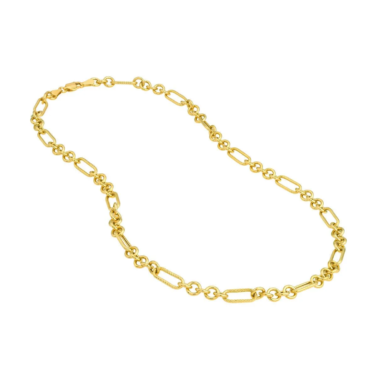 14K Yellow Gold Handmade Textured Oval Rolo Necklace