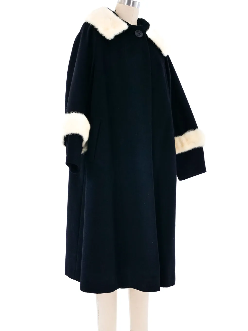 1960's Fur Trimmed Cashmere Swing Coat