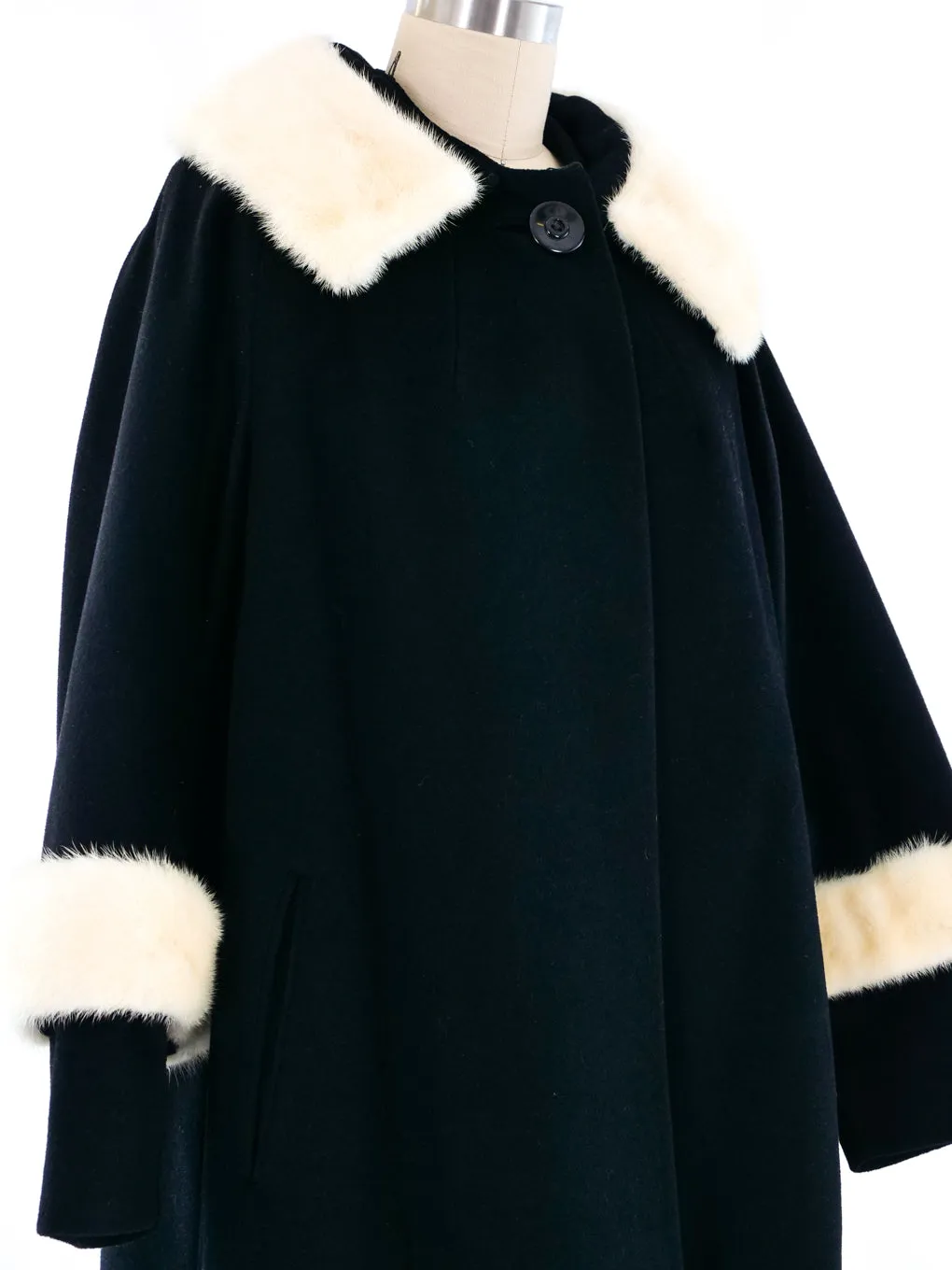 1960's Fur Trimmed Cashmere Swing Coat