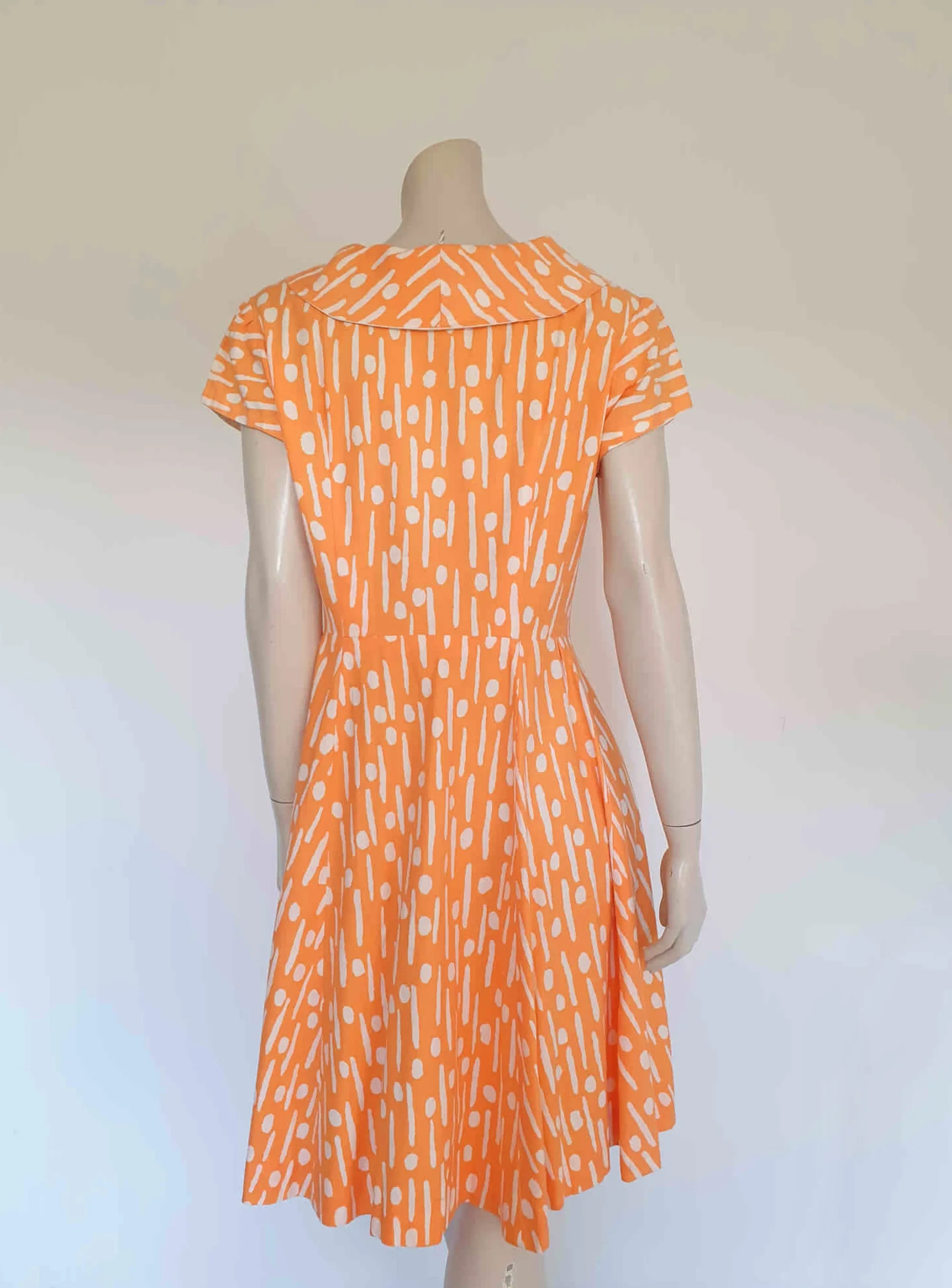 1960s Orange Polka Dot Dress - M