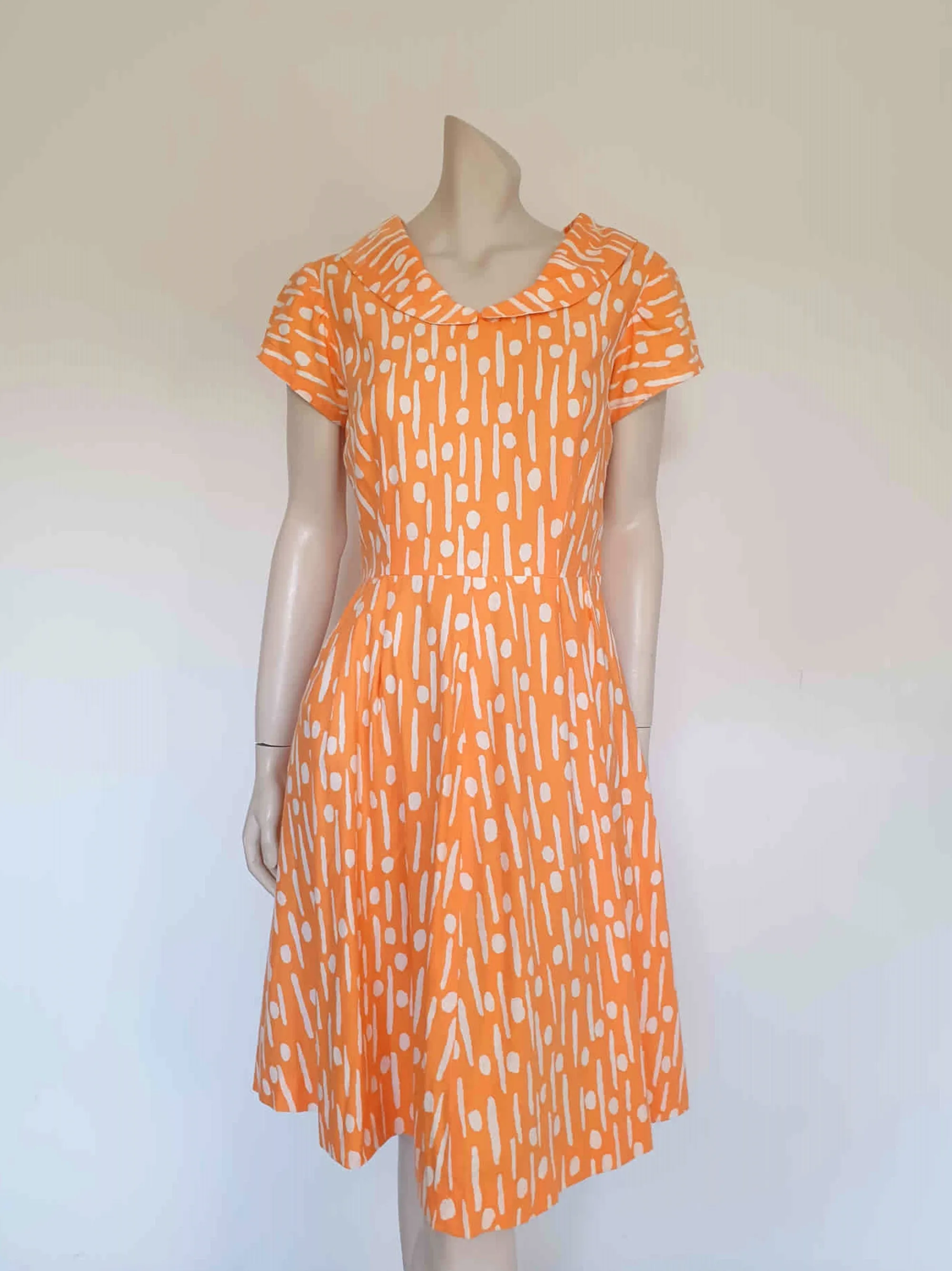 1960s Orange Polka Dot Dress - M