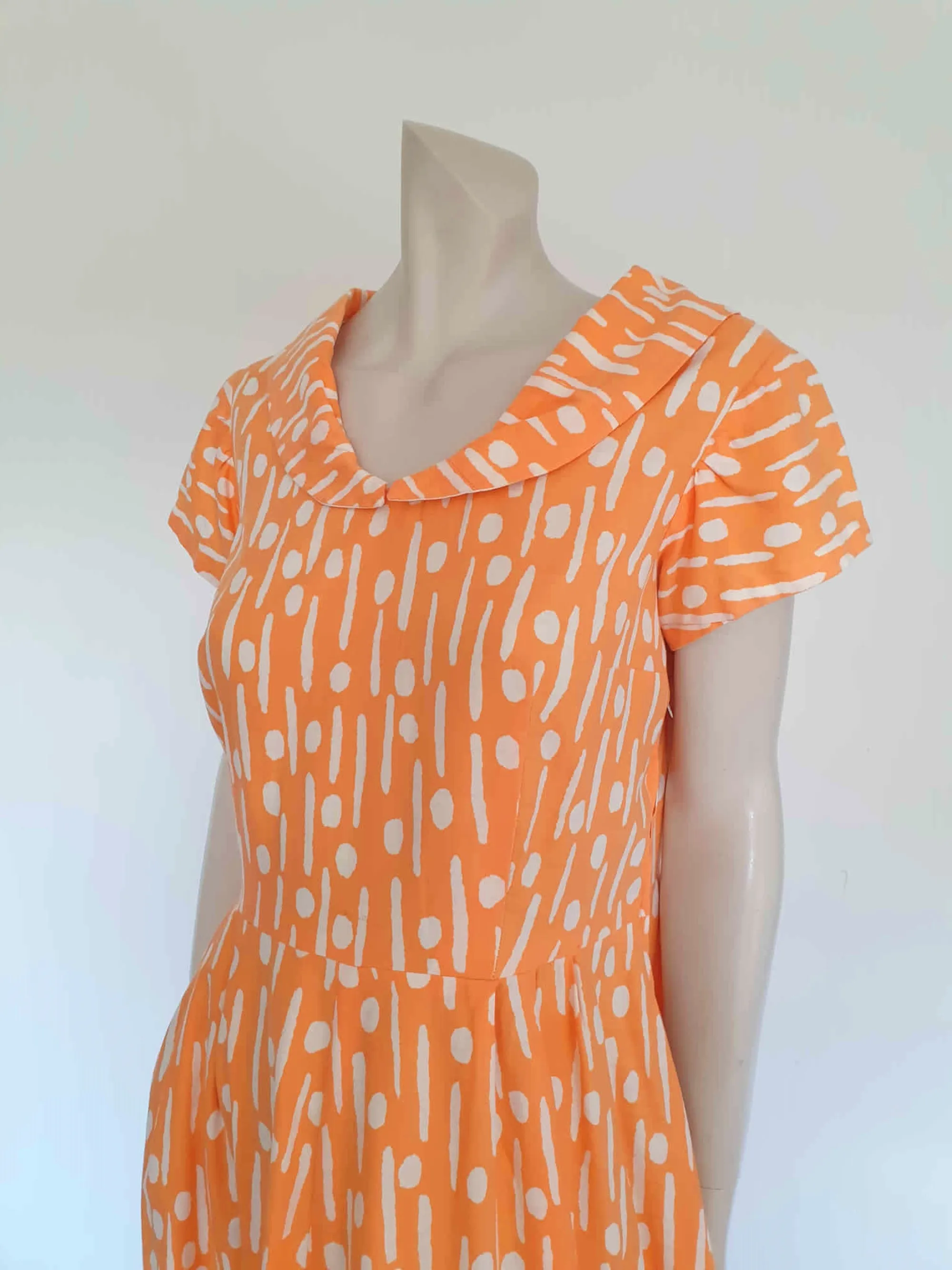 1960s Orange Polka Dot Dress - M