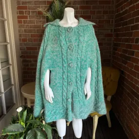 1960s Turquoise Cable Knit Cape