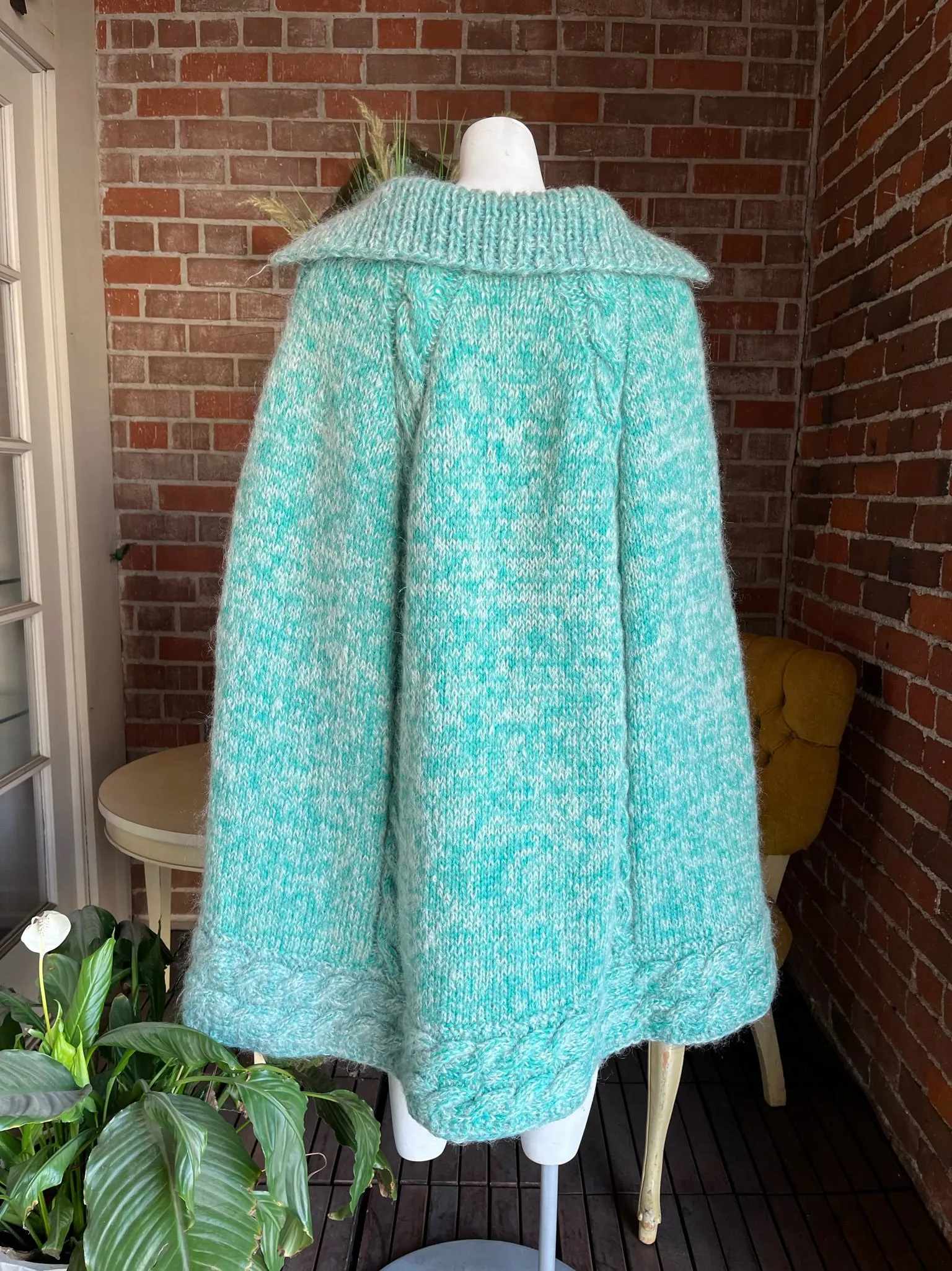 1960s Turquoise Cable Knit Cape