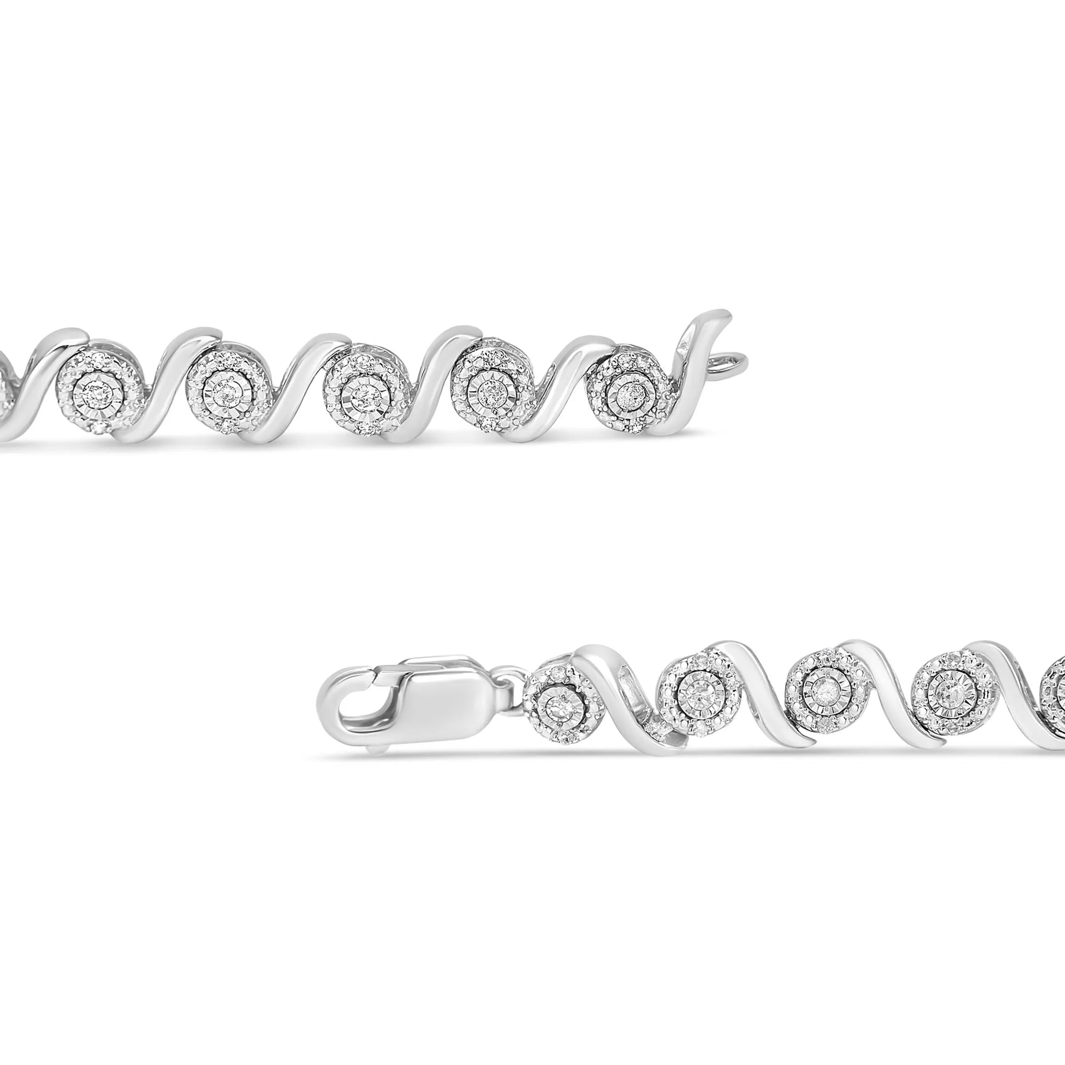 .925 Sterling Silver 1/4 Cttw Diamond Beaded Marquise Shape Link Bracelet (I-J Color, I1-I2 Clarity) - Size 7.25" Inches