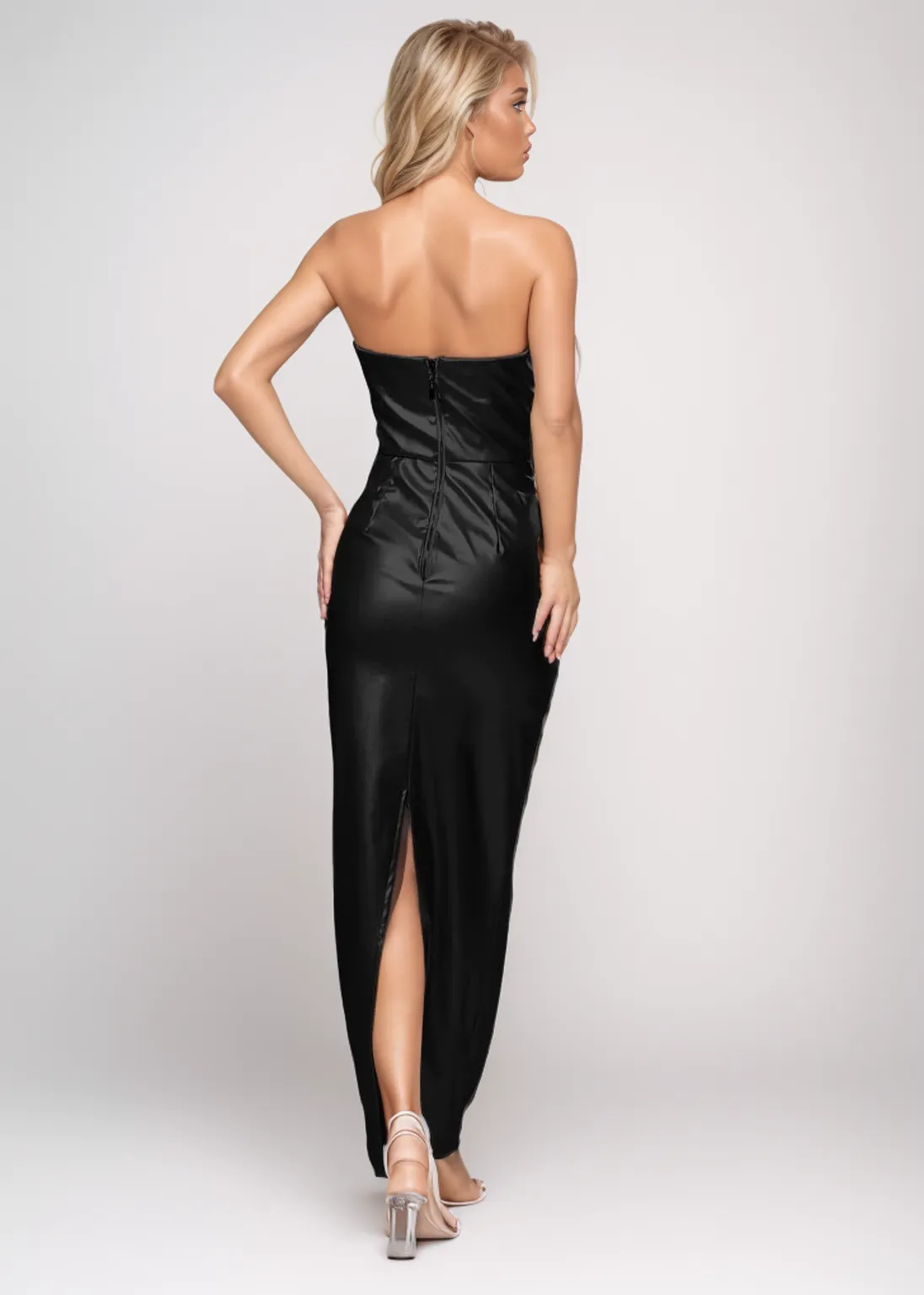 Aisha Vegan Leather Strapless Maxi Bodycon Dress