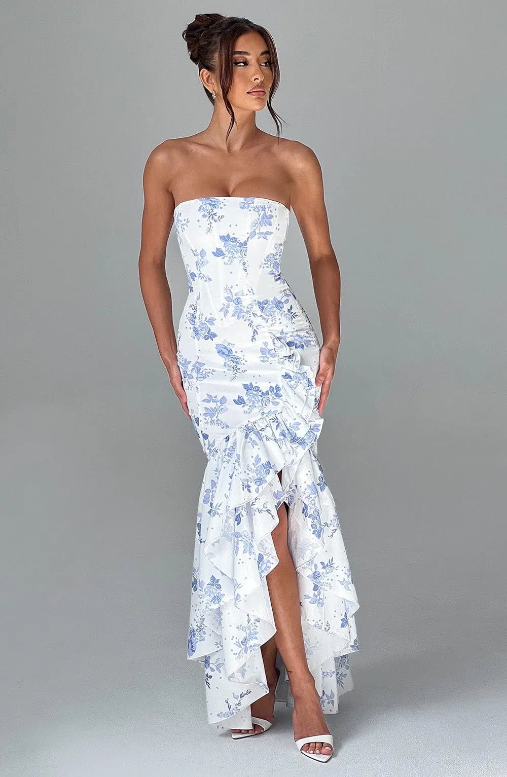 Angelina Maxi Dress Trendy - Blue Floral Print