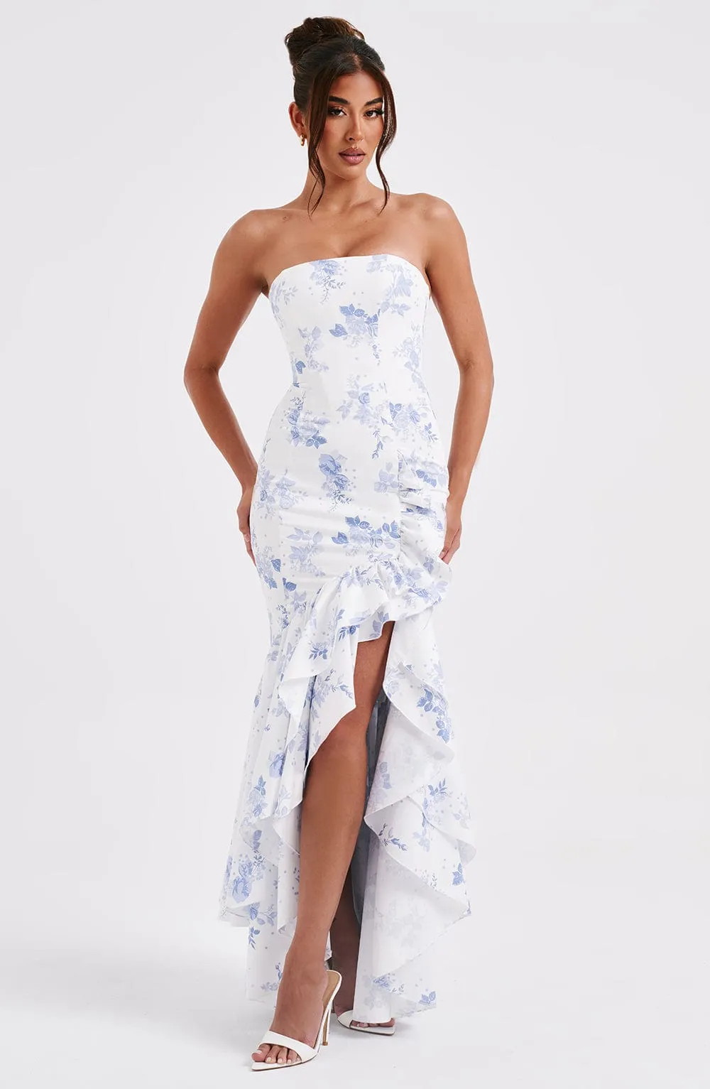 Angelina Maxi Dress Trendy - Blue Floral Print