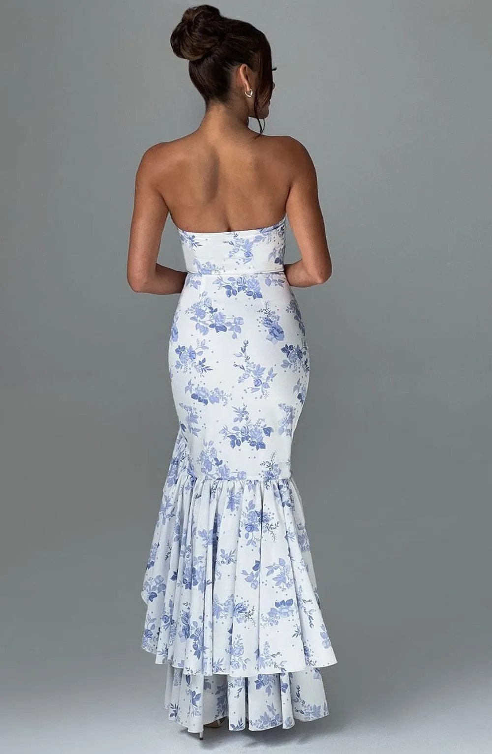 Angelina Maxi Dress Trendy - Blue Floral Print