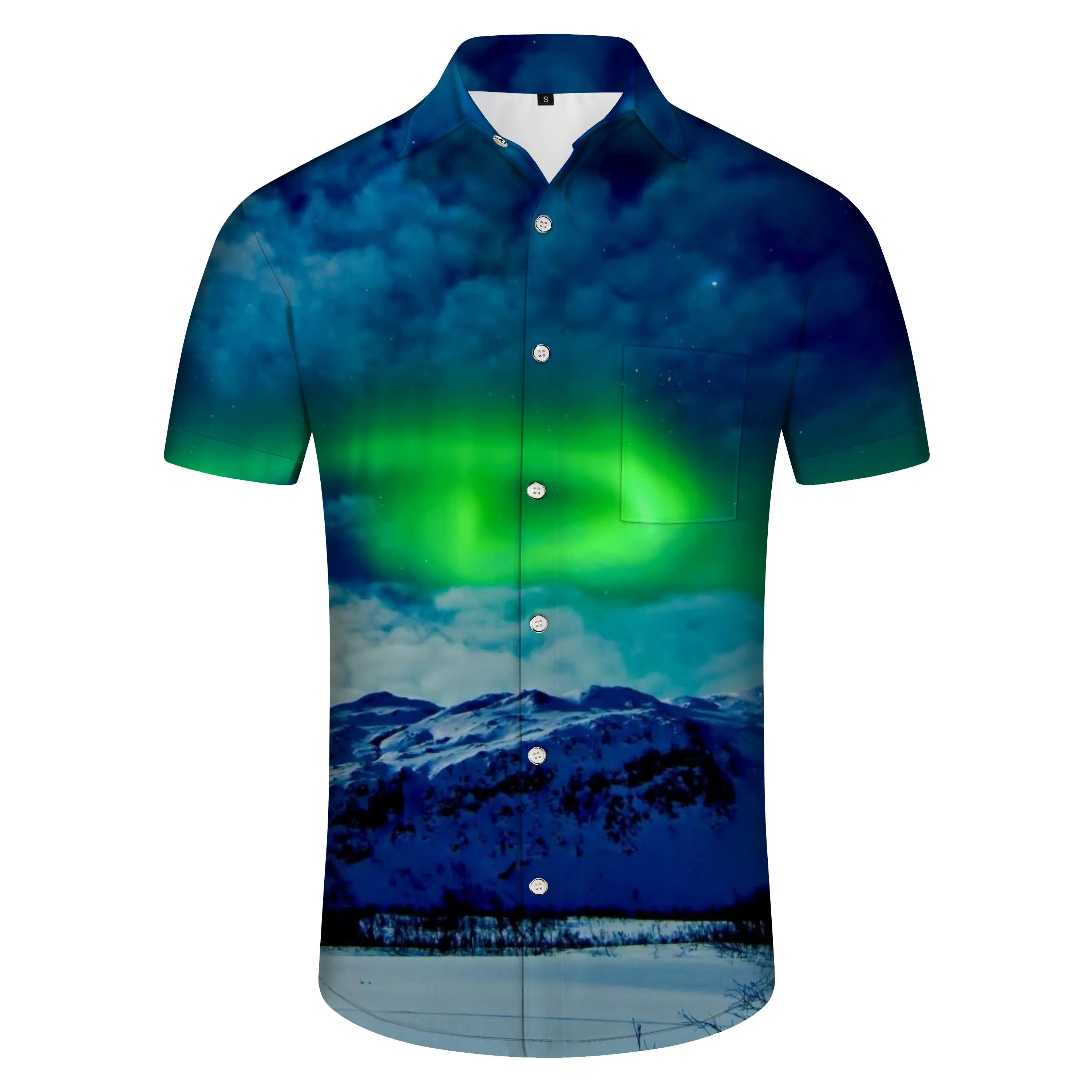 Arctic Aurora Men's Casual Hawaiian Shirt Button Lapel Beach Short Sleeve Shirt Top