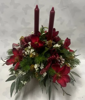 Artificial Christmas Arrangement - Pedestal Holly bowl