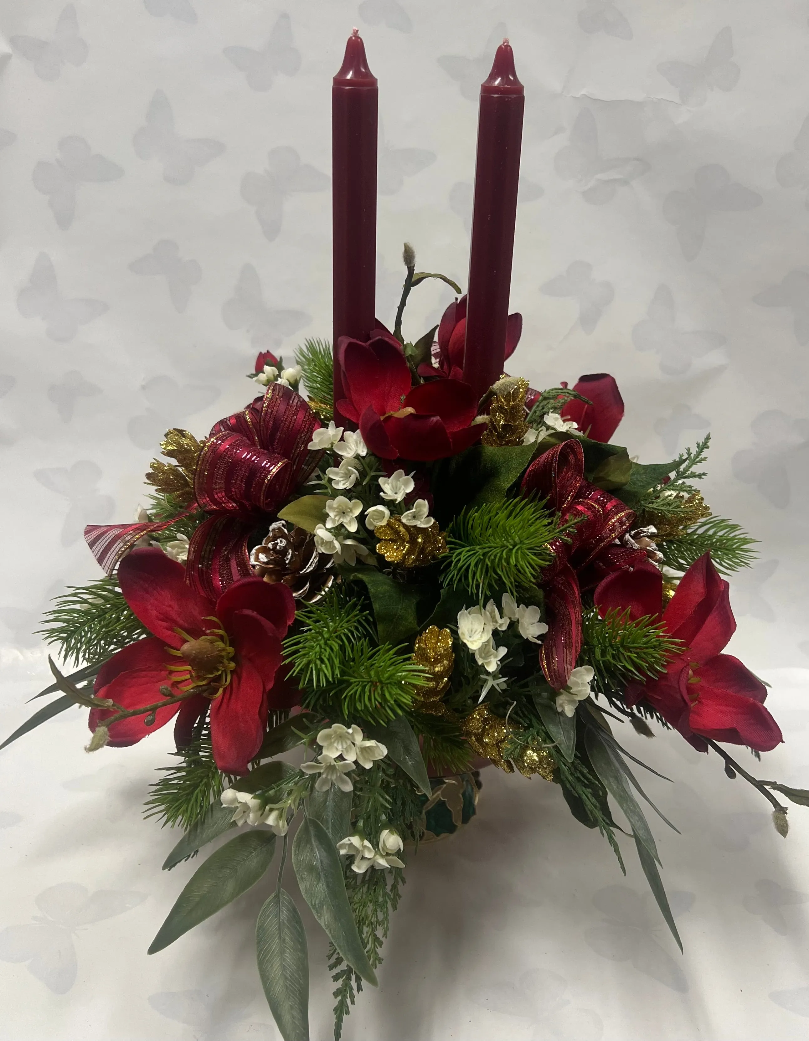 Artificial Christmas Arrangement - Pedestal Holly bowl