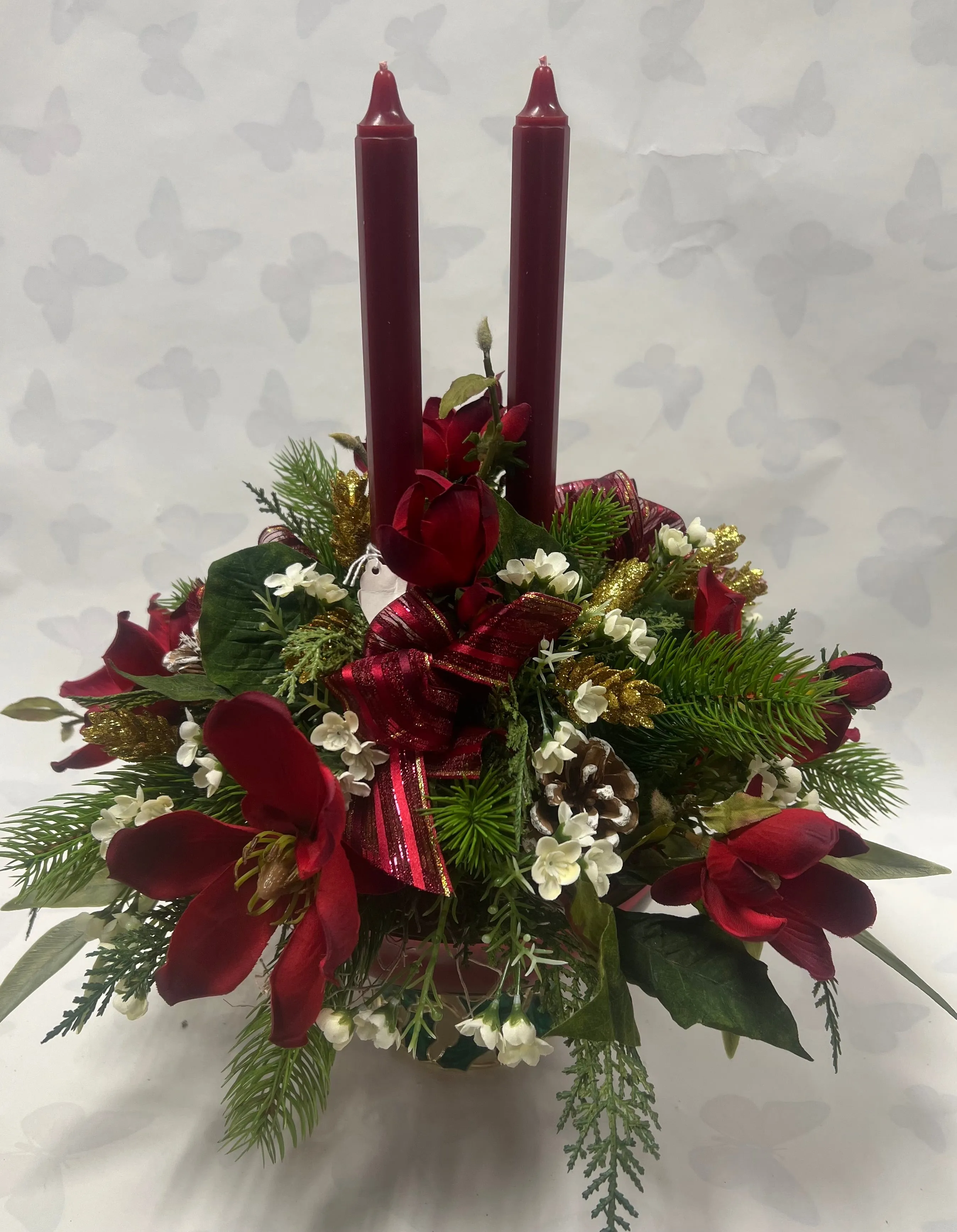 Artificial Christmas Arrangement - Pedestal Holly bowl