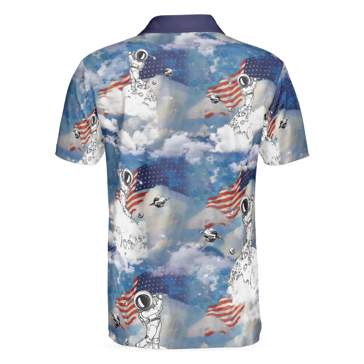 Astronaut Plays Golf In Space American Flag Polo Shirt, Cloud Golfing Polo Shirt, Best Golf Shirt For Men