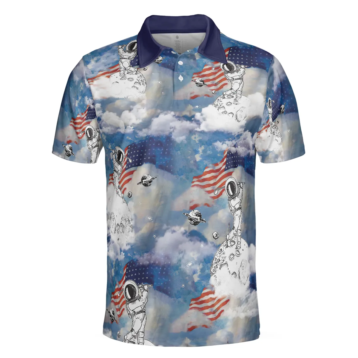 Astronaut Plays Golf In Space American Flag Polo Shirt, Cloud Golfing Polo Shirt, Best Golf Shirt For Men