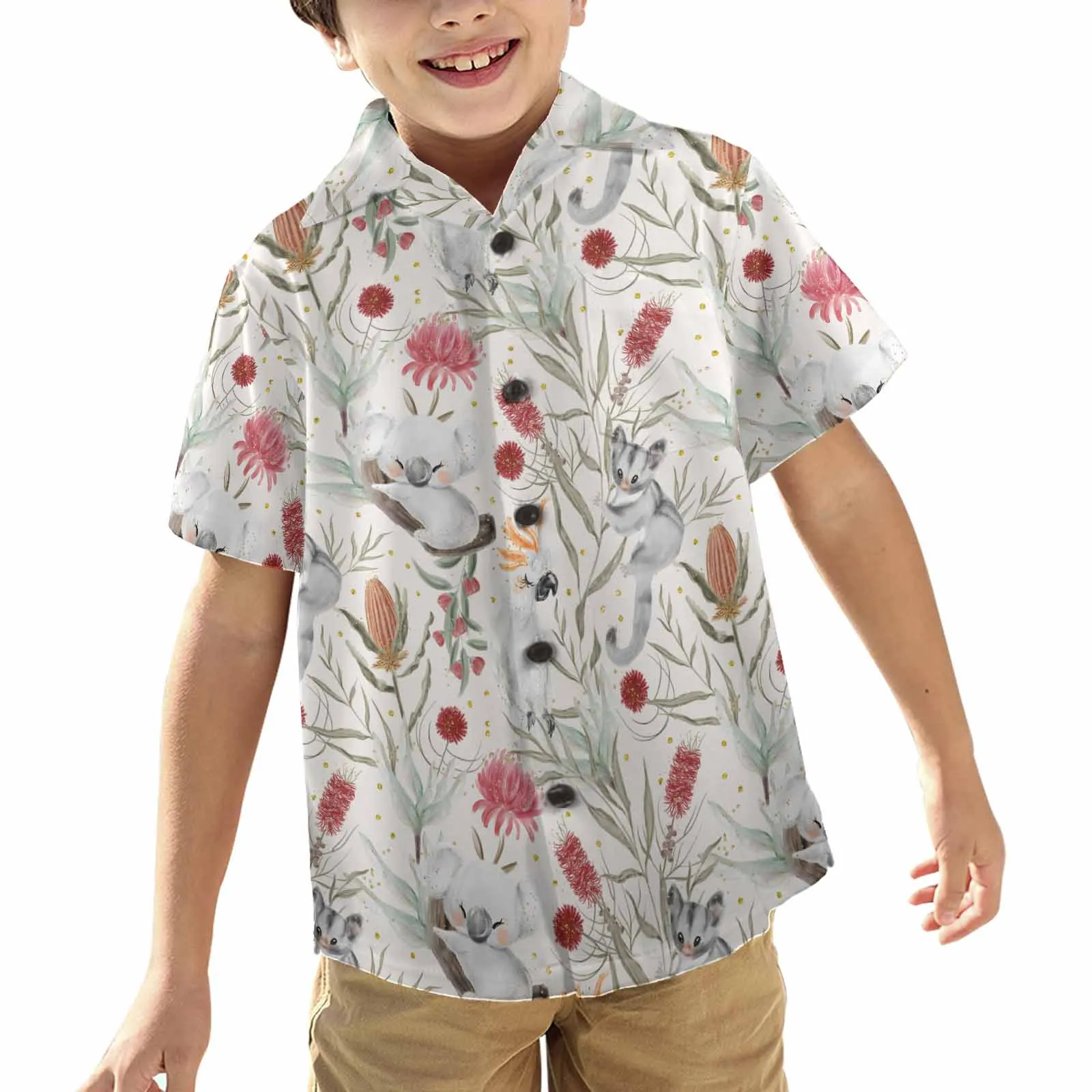 Australian Animals, Koala Cockatoo and Sugar Glider  Little Boys&#039; Hawaiian Shirt (Model T58)