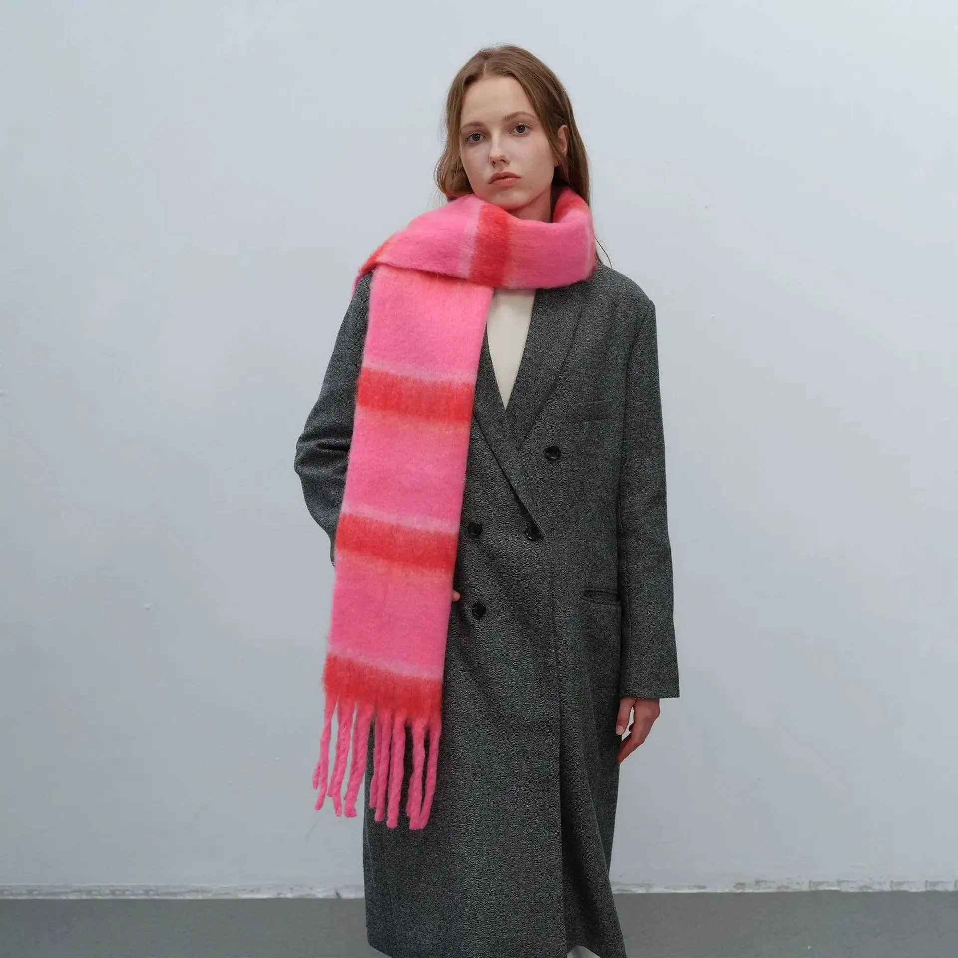 Autumn Winter Thickened Warm Polyester Mohair Two Color Scarf