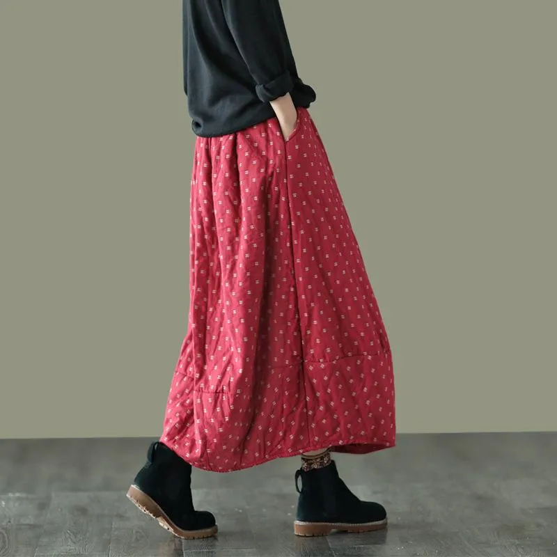 Babakud Women Autumn Retro Cotton Linen Quilted Skirt