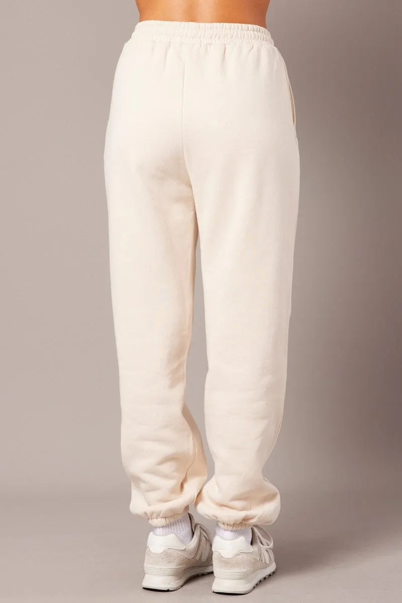 Beige Track Pants High Rise