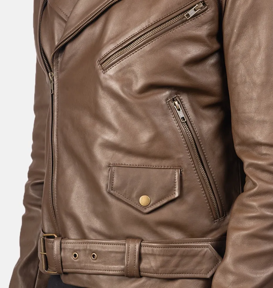 BIKER-1409 MUSH Genuine Mocha Leather Biker Jacket