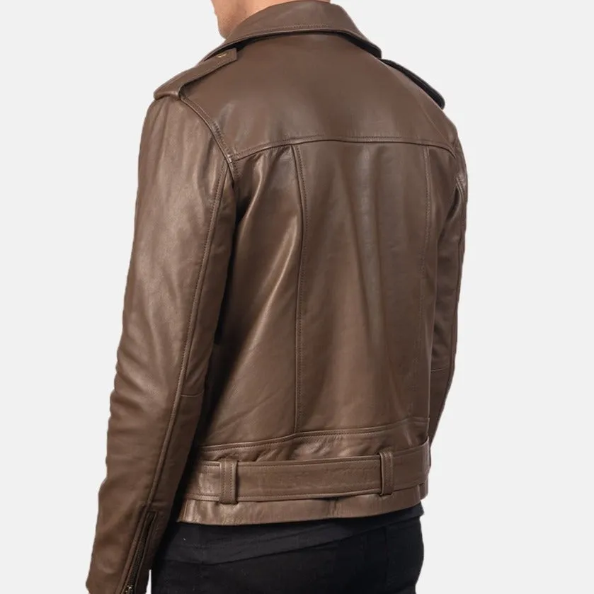 BIKER-1409 MUSH Genuine Mocha Leather Biker Jacket