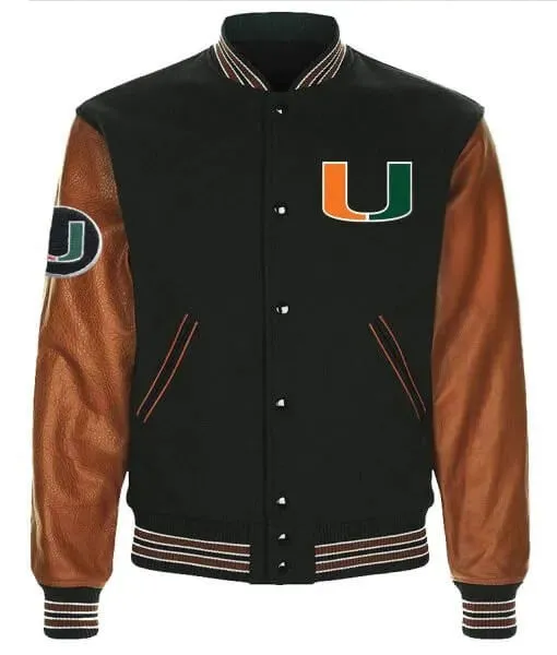 Black Brown Miami Hurricanes Varsity Jacket