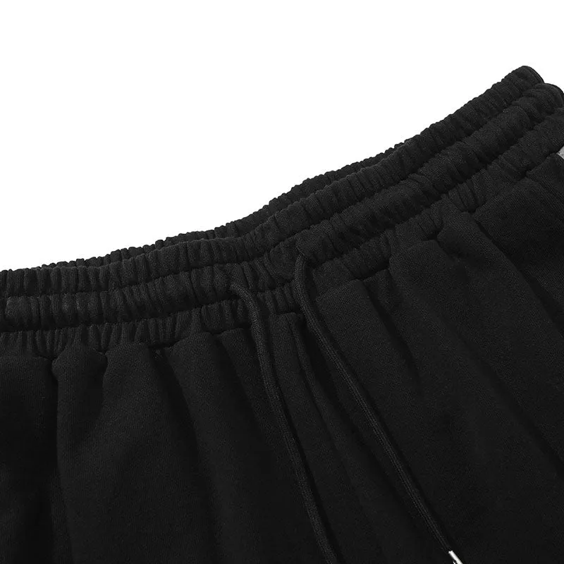 Black Color Block Reflective Stripes Pocket Shorts