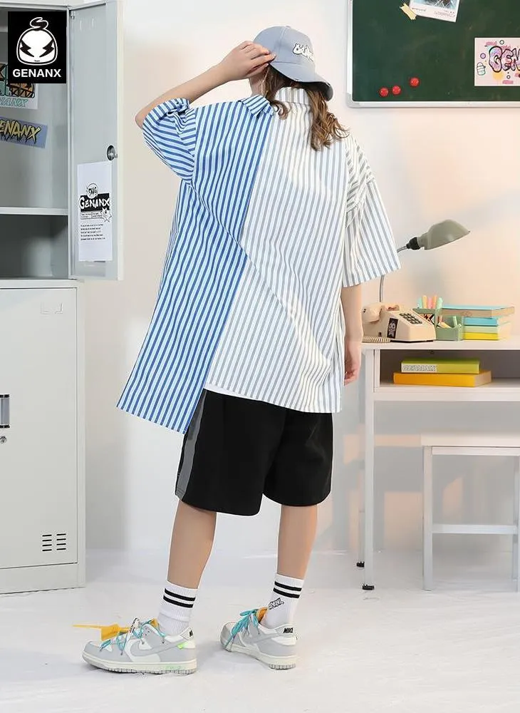 Black Color Block Reflective Stripes Pocket Shorts