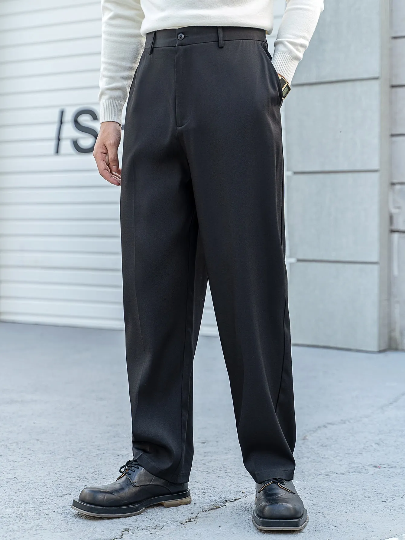 Black High Waist Slant Pocket Tailored Trousers