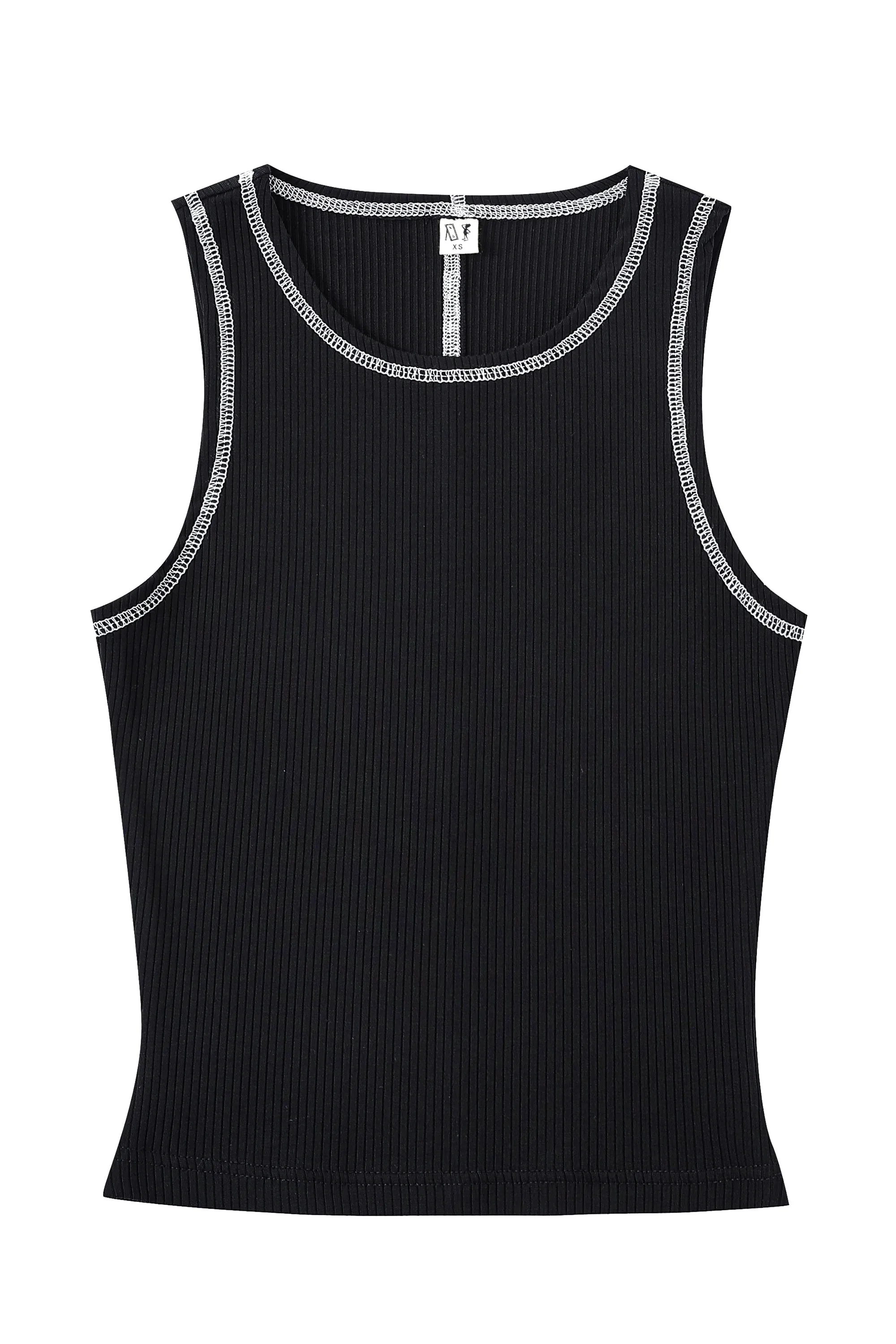 Black Tencel Contrast Seam Rib Tank