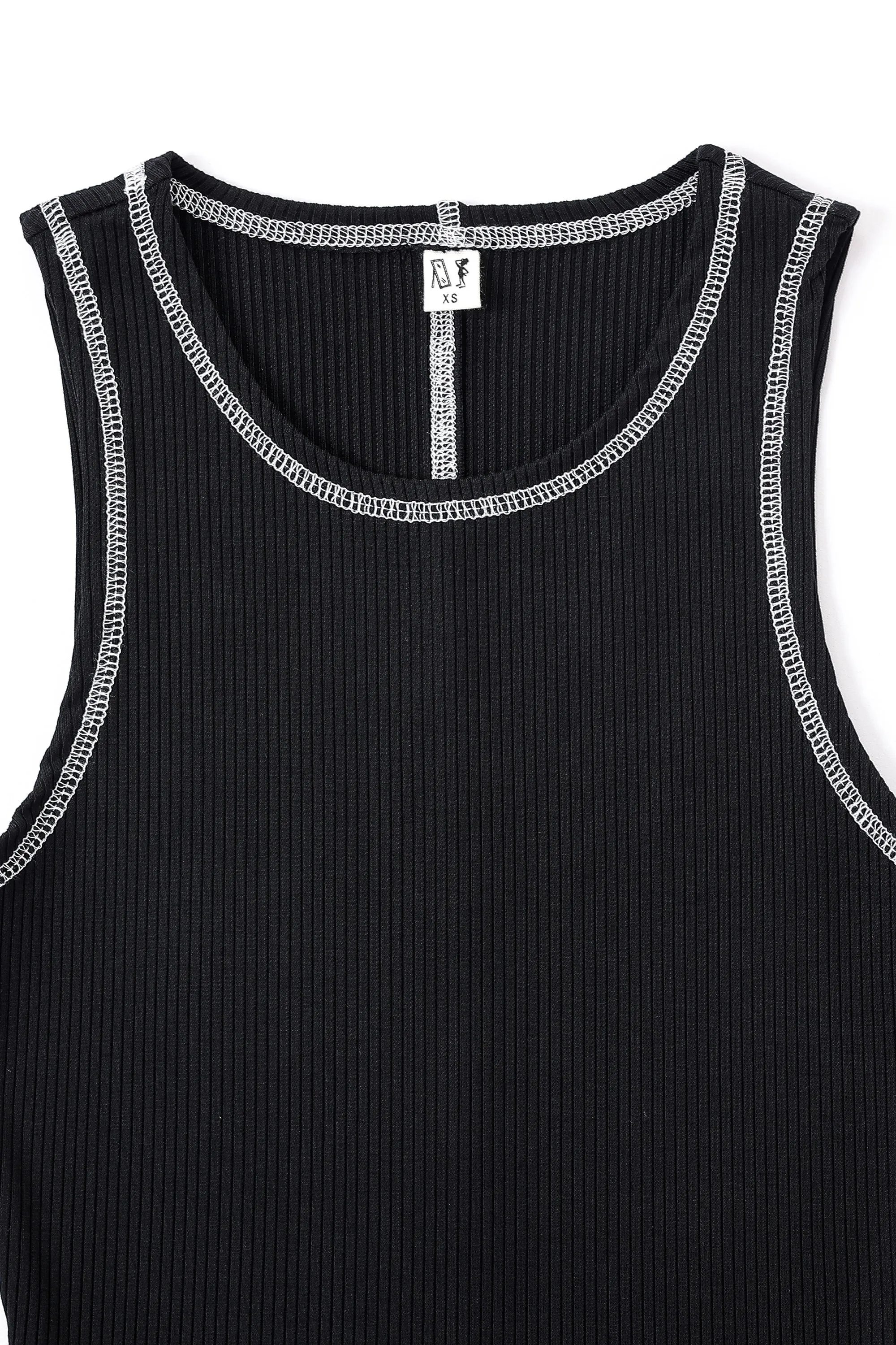 Black Tencel Contrast Seam Rib Tank