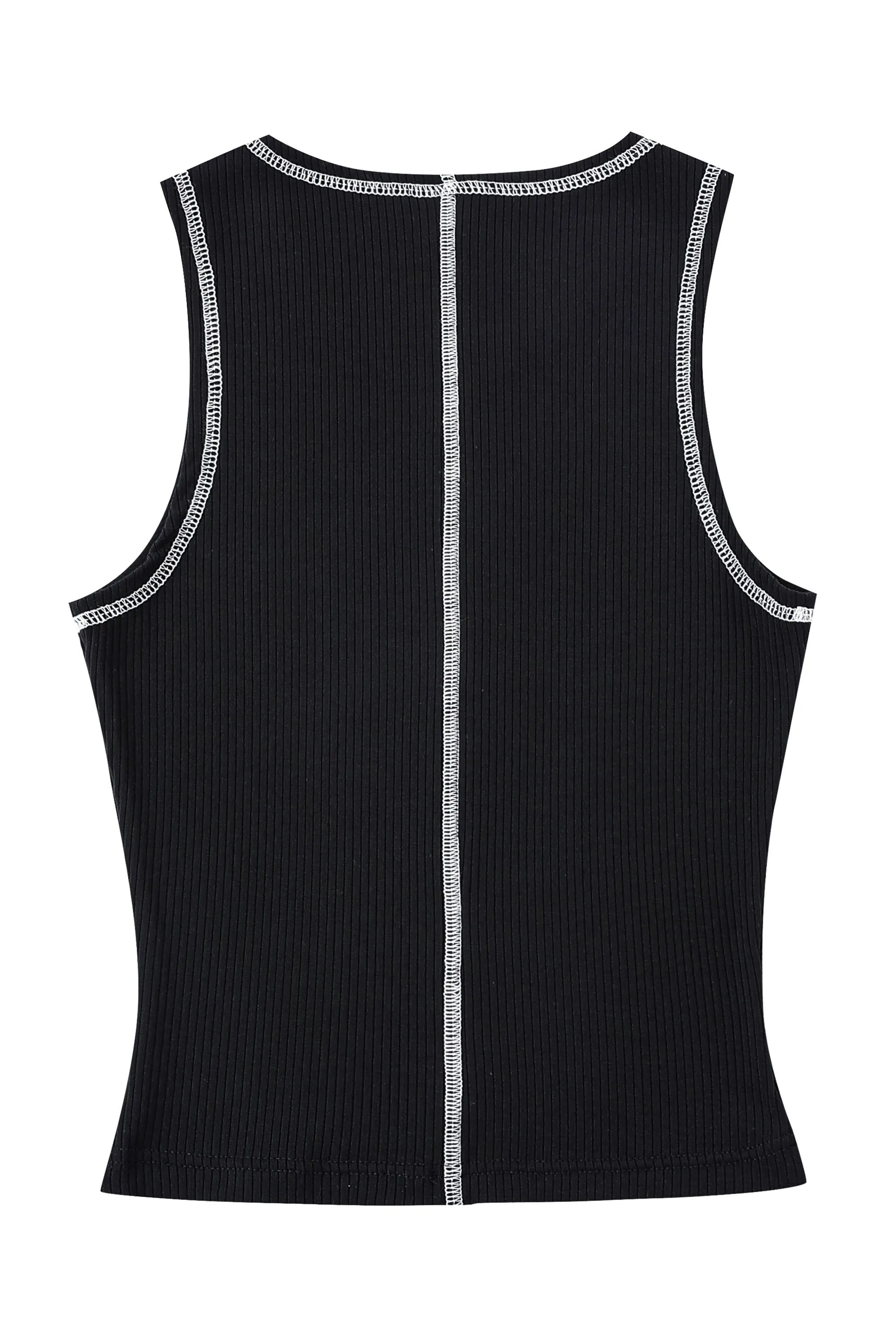 Black Tencel Contrast Seam Rib Tank