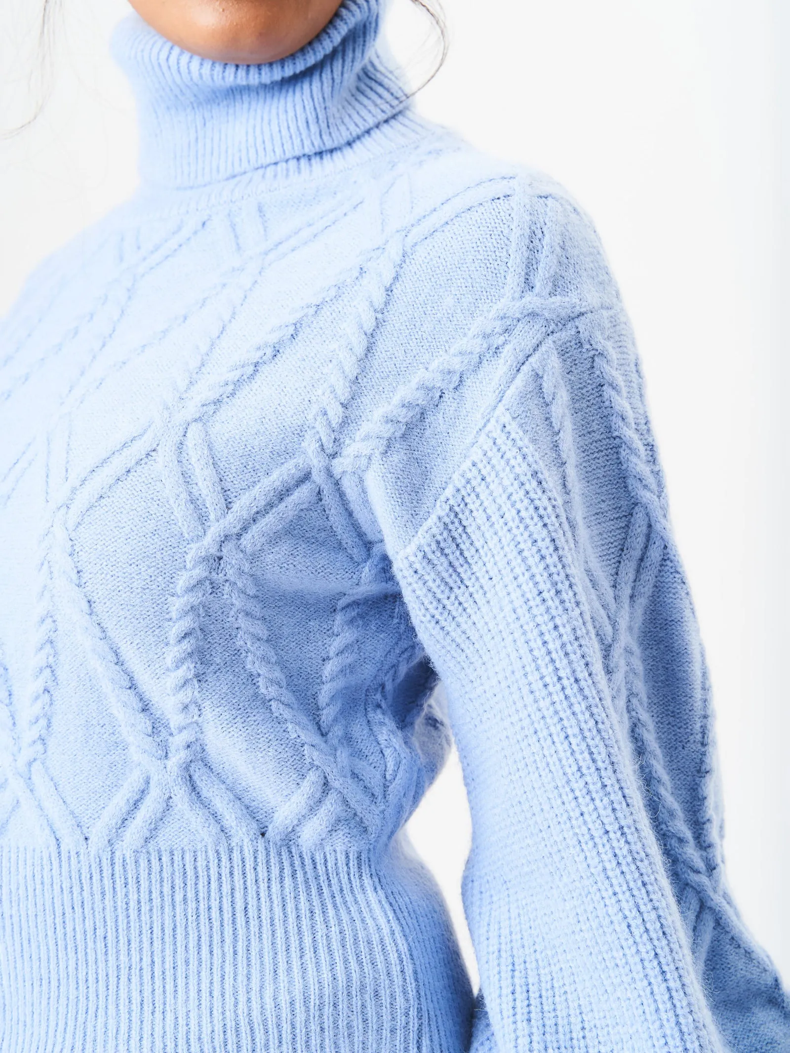 Blue High Neck Knit Crop Jumper