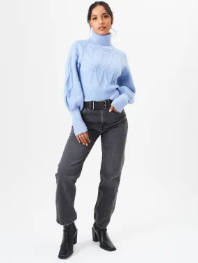 Blue High Neck Knit Crop Jumper