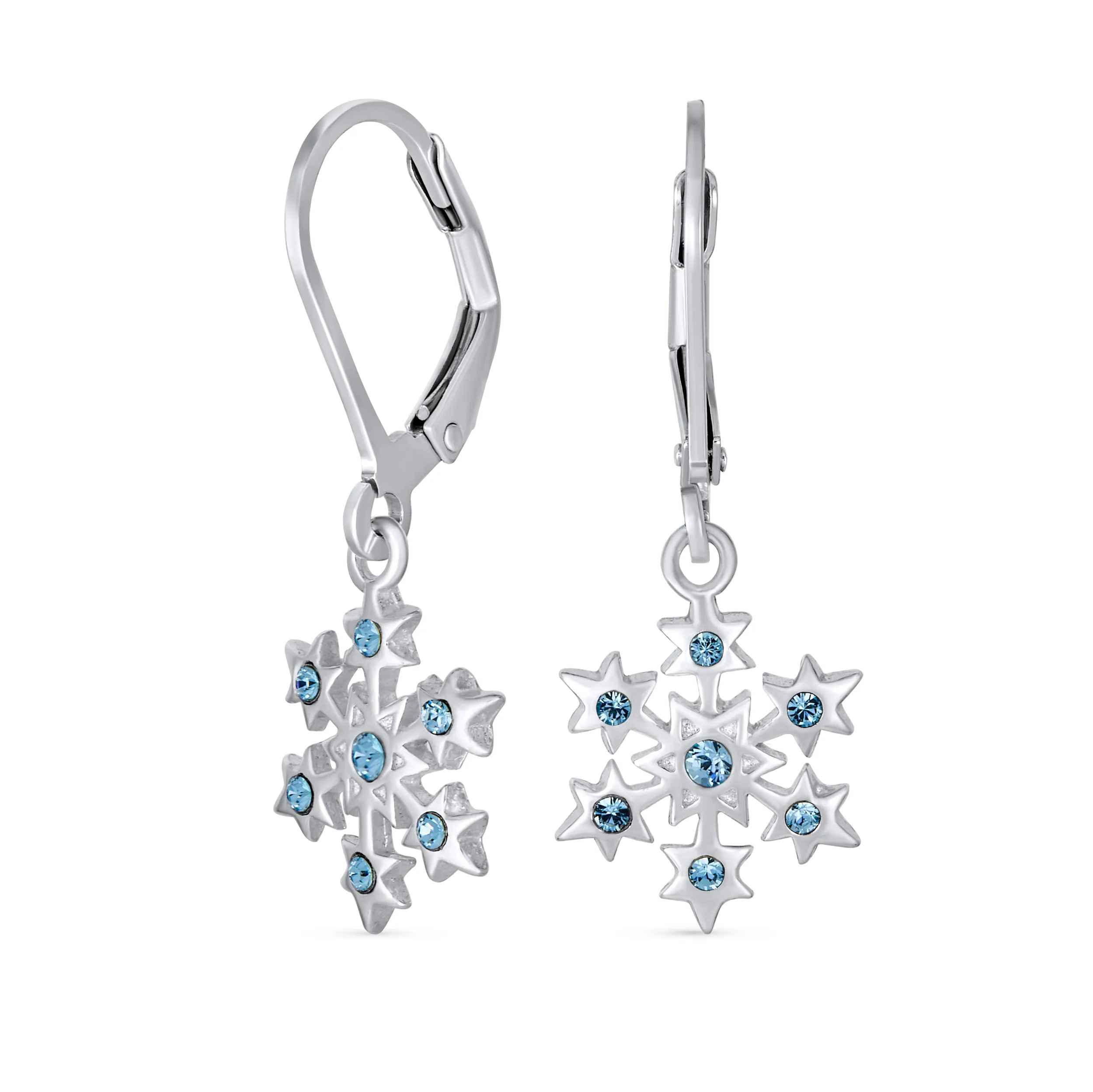 Blue Holiday Party Jewelry Set CZ Snowflake Earrings & NecklaceBrooch Pin