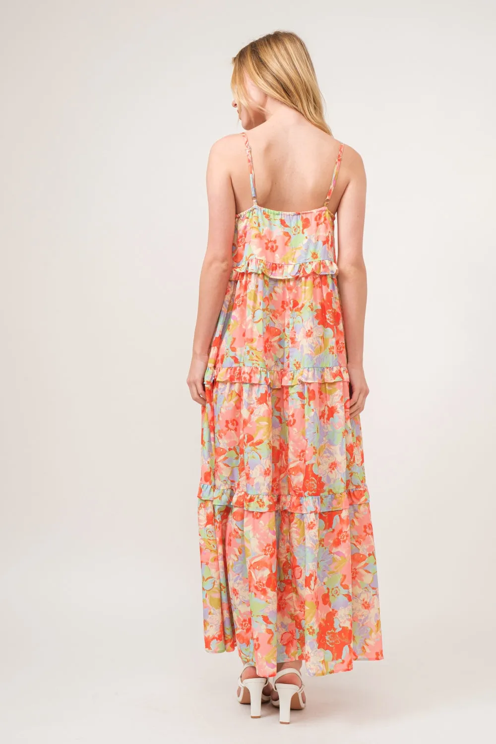 Blue Zone Planet |  And The Why Floral Ruffled Tiered Maxi Adjustable Strap Cami Dress