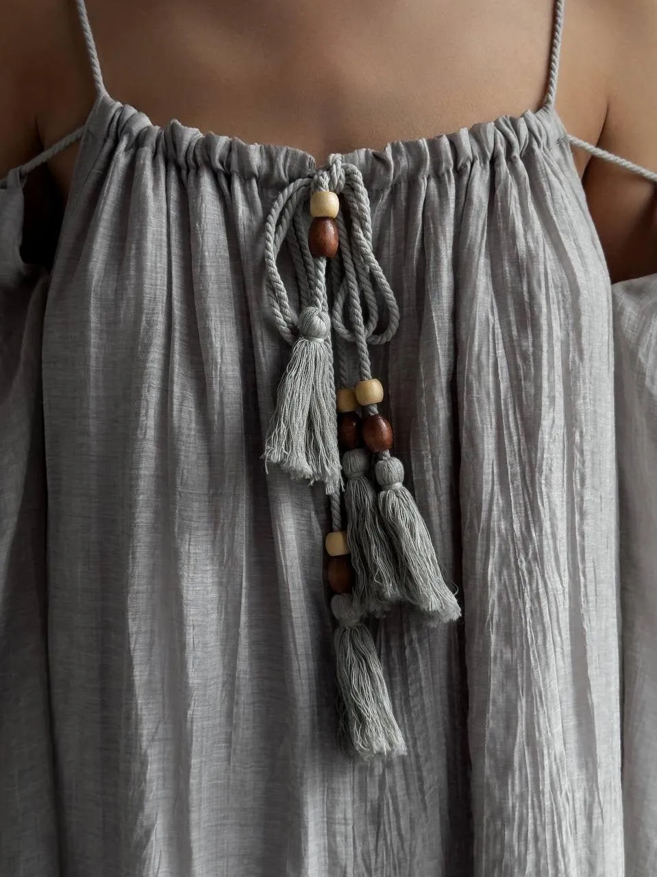 Bohemian Style Grey Linen Maxi Dress