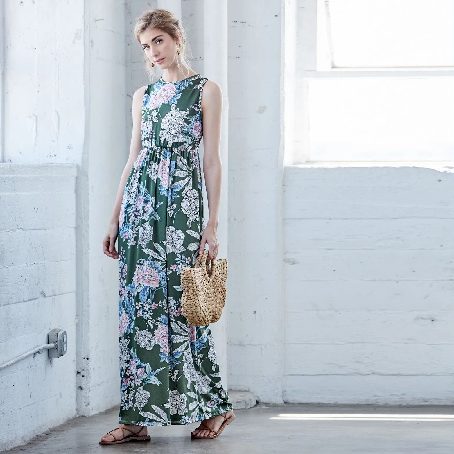 Botanical Retreat Sleeveless Maxi Dress