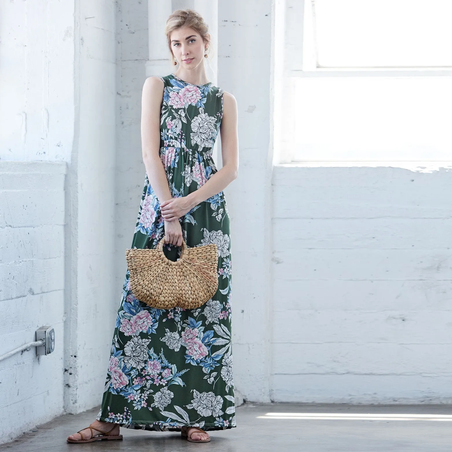 Botanical Retreat Sleeveless Maxi Dress