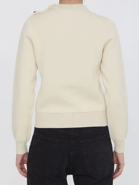 BOTTEGA VENETA Elegant Ivory Wool Sweater with Embellished Buttons