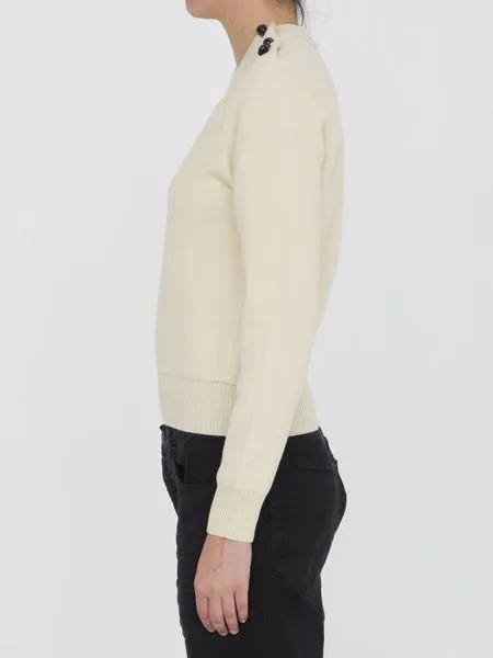 BOTTEGA VENETA Elegant Ivory Wool Sweater with Embellished Buttons