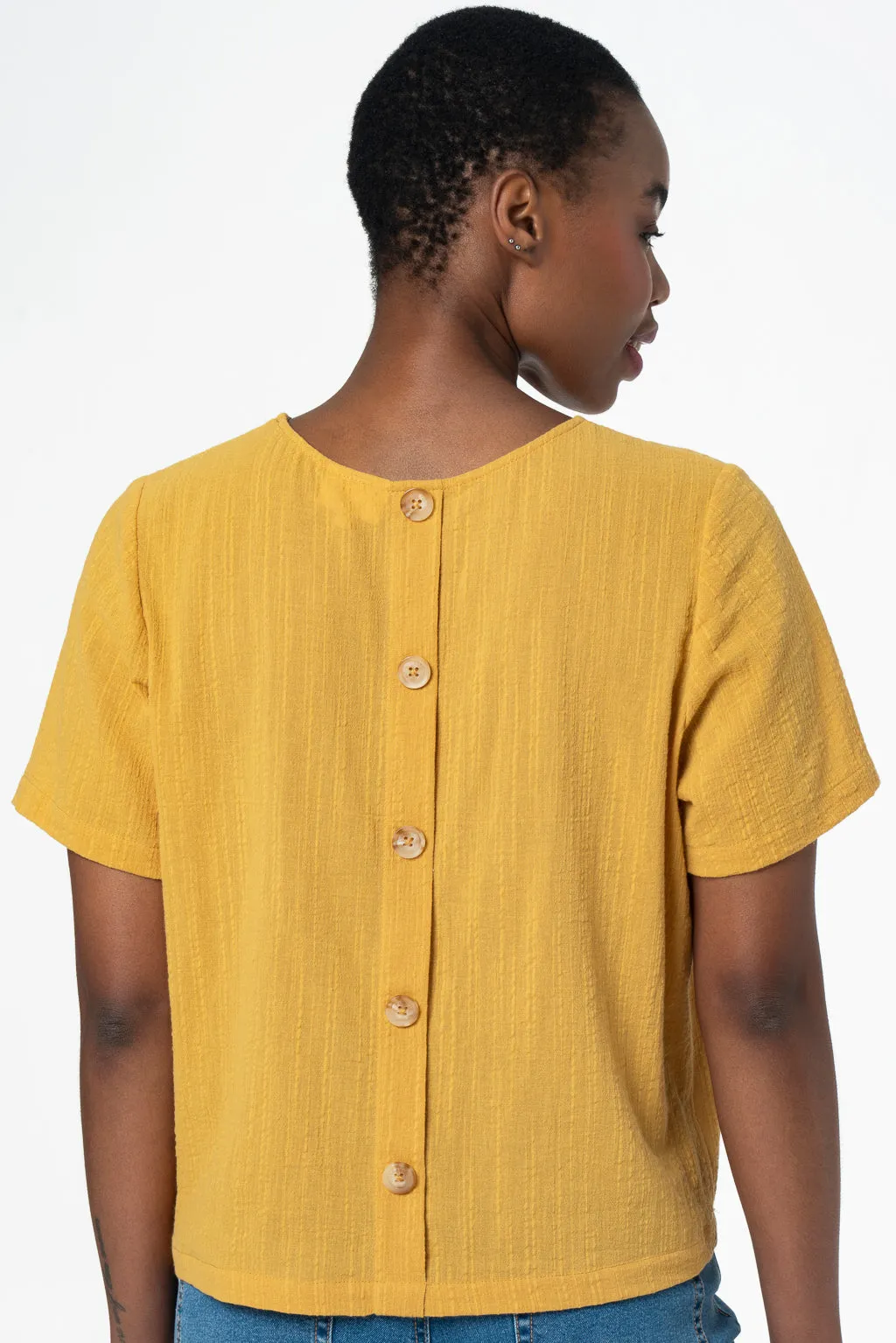 Boxy Textured Top _ 143364 _ Yellow