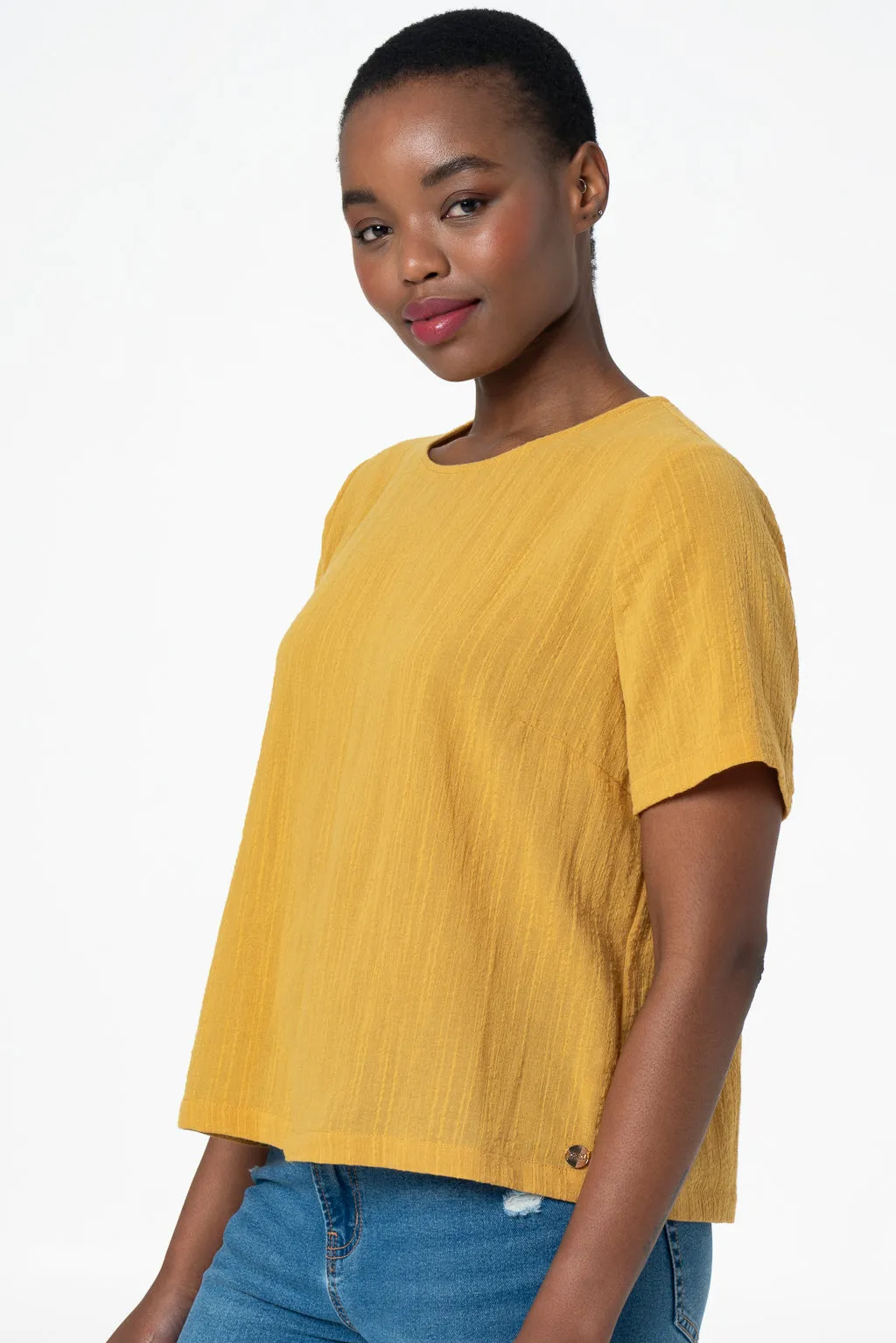 Boxy Textured Top _ 143364 _ Yellow