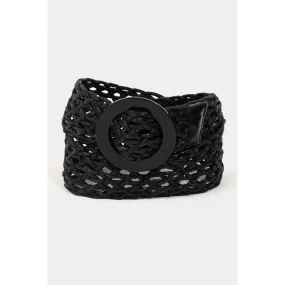 Braided Belt with Round Buckle in Black