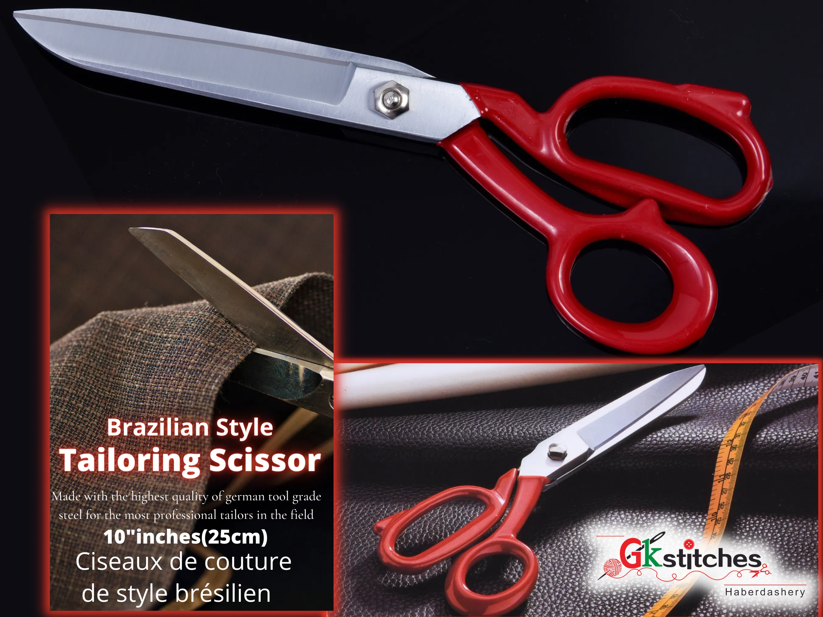 Brazilian Style Tailoring Scissors  High Quality Sewing Scissors 10" inches (25 cm)