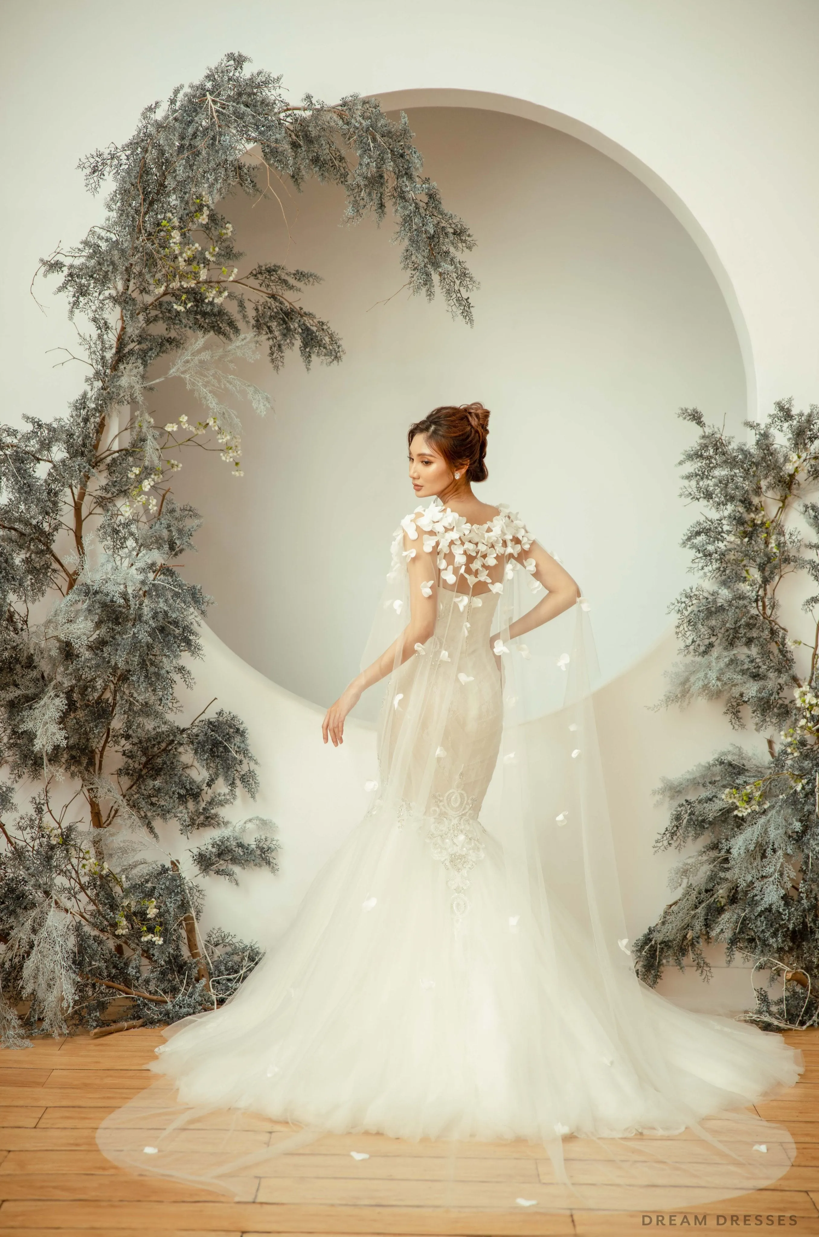 Bridal Cape Veil with 3D Floral Appliqué (#ORELLA)