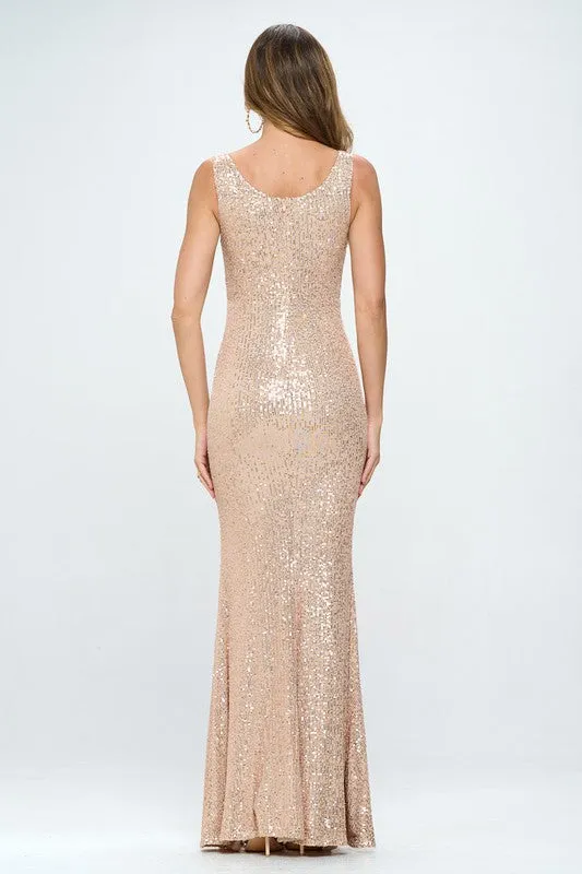 Champagne Sleeveless Sequin Maxi Dress