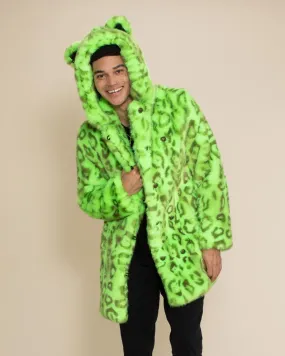 Classic Men's Faux Fur Coat | Neon Green Leopard